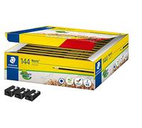 STAEDTLER Noris 120 C144P1 Lot de 144 crayons à papier incassables de dureté HB et 3 taille-crayons de qualité supérieure fabriqués en Allemagne