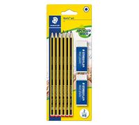 Staedtler Noris 120, Crayons à papier HB en bois de haute qualité, Étui blister de 6 crayons HB et 2 gommes originales Mars Plastic, 120 R BK6D