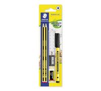 Staedtler Noris 120, lot de crayons HB - avec feutre fin et règle | 2 crayons, gomme, taille-crayon et accessoires, format hexagonal en bois recyclé - Réf. 120 SBK2P1