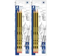Staedtler Noris 122, Crayons à papier HB en bois de haute qualité avec embout gomme, Étui blister de 3 crayons HB, 122-2BK3DA (Lot de 2)