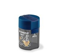 STAEDTLER Noris 512 boîte à taille-crayons double 10 pièces jusqu'à 10,2 mm | 2 orifices d'affûtage, insert d'affûtage en métal, couvercle de fermeture - les copeaux restent à l'intérieur - Réf. 512 003