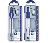 Staedtler Noris 550, Compas scolaire de précision pour l'école, Boîtier refermable pratique avec étui de mine et attache-compas universelle, 550 60 (Lot de 2)