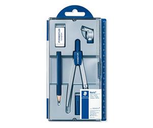 Staedtler Noris 550, Compas scolaire de précision pour l'école, Boîtier refermable pratique avec étui de mine, attache-compas universelle, gomme et crayon, 550 60 S1