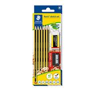 Staedtler Noris 120 - Set de 6 crayons avec gomme et taille-crayon, set de croquis en bois recyclé, 5 degrés de dureté, critérium pour dessin, crayon de papier hb et de chantier, PEFC - 61 120 C6