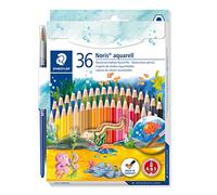 Staedtler Crayons de couleur Noris Aquarell, aquarellables anti-casse, étui 36 crayons + pinceau