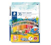 STAEDTLER Noris aquarell 144 Crayons aquarelle - 36 couleurs | Couleurs vives aquarellables, mine A·B·S résistante - avec pinceau - Art.-Nr. 144 10ND36