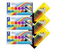 Staedtler Noris Club 888 NC12 Boîte de 12 pots de couleurs interchangeables (3, 12 couleurs + pinceau)