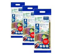 Staedtler Noris colour 185 - Coffret de 12 crayons de couleur, 1 crayon à papier et 1 gomme - Pour enfants et adultes, en bois recyclé, résistants à la casse - 61 SET6 (Lot de 3)