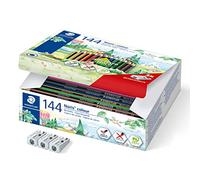 Staedtler Crayons de couleur Noris colour 185 Classpack 144 en bois upcyclé +3 taille-crayons
