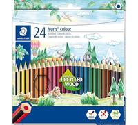 Staedtler Crayons de couleur Noris colour 185 – Etui carton 24 crayons assortis en bois upcyclé