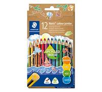 STAEDTLER Noris colour jumbo 188 - Etui carton 12 crayons de couleur triangulaires gros module assortis en bois upcyclé - 188 C12