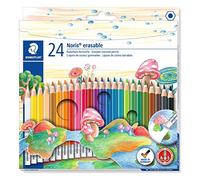 Staedtler Noris Erasable, Crayons de couleur gommables avec système anti-casse, Mine douce de 3 mm, Étui carton avec 24 couleurs vives différentes, 144 50NC24