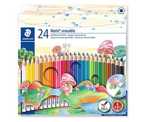 Staedtler Noris Erasable, Crayons de couleur gommables avec système anti-casse, Mine douce de 3 mm, Étui carton avec 24 couleurs vives différentes, 144 50NC24