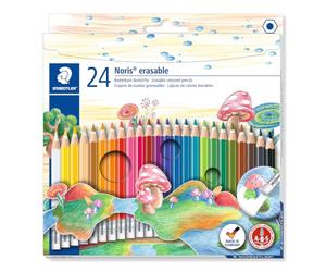 Staedtler Noris Erasable, Crayons de couleur gommables avec système anti-casse, Mine douce de 3 mm, Étui carton avec 24 couleurs vives différentes, 144 50NC24