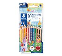STAEDTLER Noris Jumbo - Coffret de 10 premiers crayons de couleur avec taille-crayon - Format triangulaire ergonomique pour enfants, résistance à la casse A·B·S, bois FSC - 128 NC10