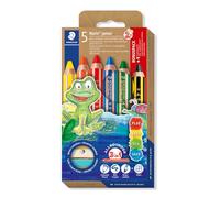 Staedtler Noris junior 140 C6P1 Lot de 6 crayons de couleur, de cire et d'aquarelle, extra incassables, idéaux pour les enfants, pour de nombreuses surfaces, étui en carton avec 6 duo de crayons de