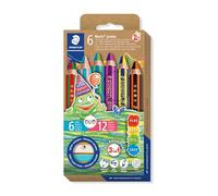 Staedtler Noris junior 140 crayons de couleur Duo - lot de 6, 12 couleurs | Crayons de couleur Duo épais, ultra-résistants à la casse, ergonomiques - pour enfants - Réf. 1402 C6