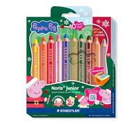 Staedtler Noris junior 140 Peppa crayon couleur 3 en 1 set | Teintes de fête or et argent, brille sur de nombreuses surfaces, coloriages à télécharger - 140 C10PL1
