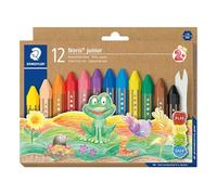 Staedtler Crayons à la cire Noris Junior – 6 crayons assortis + 1 grattoir, étui carton recyclé