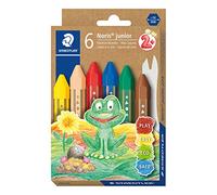 Staedtler Noris Junior, Crayons à la cire gros module, Spécialement conçus pour les enfants, Étui carton recyclé avec 6 crayons assortis et 1 grattoir, 224 C6, Coloris Assortis