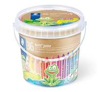 Staedtler Noris Junior, Crayons de couleur à la cire et aquarellables gros module, Spécialement conçus pour les enfants, Pot avec 36 crayons assortis et 3 taille-crayons, 140 C36