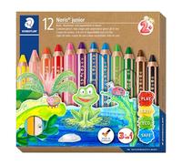 Staedtler Noris Junior, Crayons de couleur à la cire et aquarellables gros module, Spécialement conçus pour les enfants, Étui carton avec 12 crayons assortis et 1 taille-crayon, 140 C12