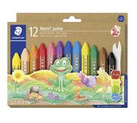 Staedtler Crayons à la cire Noris Junior – 6 crayons assortis + 1 grattoir, étui carton recyclé