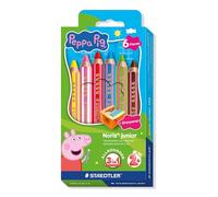 STAEDTLER Noris junior crayons de couleur Peppa Pig lot de 6 - crayons 3-en-1 cire et aquarelle pour peindre sur différentes surfaces - mines extra-tendres pour des couleurs vives