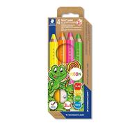 STAEDTLER Noris - junior Neon 140-4 crayons de couleur fluos 3 en 1 assortis plus 1 taille-crayon - Etui carton - 140 C4P1