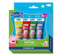 STAEDTLER Noris Junior peintures au Doigt Peppa Pig Lot de 4 - premières peintures au Doigt pour Enfants sur Papier, Bois et Verre - Couleurs mélangées à séchage Rapide en Tubes Pratiques