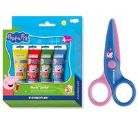 STAEDTLER Noris junior Peppa Wutz: coffret comprenant 4 peintures au doigt et des ciseaux pour enfants à bouts arrondis pour les premiers travaux manuels