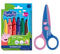 STAEDTLER Noris junior Peppa Wutz: coffret de 6 feutres et ciseaux pour enfants à bouts arrondis pour les premiers travaux manuels