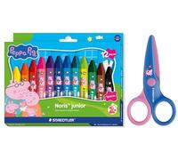 STAEDTLER Noris junior Peppa Wutz: lot de 12 crayons de cire jumbo et ciseaux pour enfants à bouts arrondis pour les premiers travaux manuels