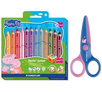 STAEDTLER Noris junior Peppa Wutz: lot de 12 crayons de couleur et ciseaux pour enfants à bouts arrondis pour les premiers travaux manuels