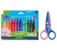 STAEDTLER Noris junior Peppa Wutz, lot de 12 feutres et ciseaux pour enfants à bouts arrondis pour les premiers travaux manuels