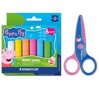 Staedtler Noris junior Peppa Wutz: lot de 6 craies de trottoir et ciseaux pour enfants à bouts arrondis pour les premiers travaux manuels
