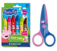 STAEDTLER Noris junior Peppa Wutz Set comprenant un lot de 6 craies de cire jumbo et des ciseaux pour enfants à bouts arrondis pour les premiers travaux manuels