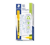 Staedtler Noris Writing Pen 307-110 Feutre fin avec boîtier en plastique 97% recyclé conforme à la norme ISO 14021, stylo fin en plastique recyclé, jaune soleil, boîte pliante, 10 feutres fins,