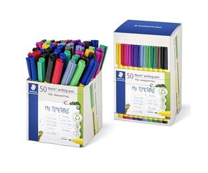 Staedtler Noris writing Pen 307 Stylo fin avec boîtier en plastique 97% recy onforme à la norme ISO 14021 et 50 feutres fins ST aux couleurs assorties 307-S CT50