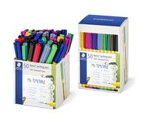Staedtler Noris writing Pen 307 Stylo fin avec boîtier en plastique 97% recy onforme à la norme ISO 14021 et 50 feutres fins ST aux couleurs assorties 307-S CT50