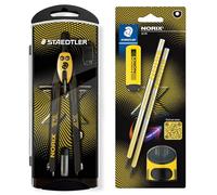 STAEDTLER NORIX Kit compas à réglage rapide, carte blister avec 2 crayons HB, gomme et taille-crayon simple, jaune