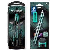 STAEDTLER NORIX Kit compas à réglage rapide, carte blister avec 2 crayons HB, gomme et taille-crayon simple, vert français