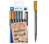 Staedtler Feutres métalliques 8321 TB7 – Pointe pinceau, encre pigmentée à base d'eau, étui 6+1