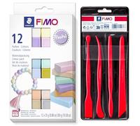STAEDTLER Pastel Colours Set FIMO Soft, pâte à modeler thermodurcissable, 12 demi-blocs de 25 g et 4 outils de modelage différents