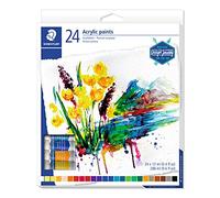 Staedtler Peinture acrylique de qualité professionnelle, Couleurs très pigmentées et faciles à mélanger, Étui carton avec 24 tubes de peinture aux couleurs vives et assorties, 8500 C24