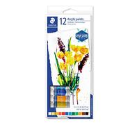 Staedtler Peinture acrylique de qualité professionnelle, Couleurs très pigmentées et faciles à mélanger, Étui carton avec 12 tubes de peinture aux couleurs vives et assorties, 8500 C12