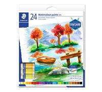 Staedtler Peinture aquarelle de qualité professionnelle, Couleurs très pigmentées et faciles à mélanger, Étui carton avec 24 tubes de peinture aux couleurs vives assorties, 8880 C24