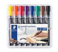 STAEDTLER permanent Marker Lumocolor, wisch- und wasserfest, blockierte Rundspitze, Linienbreite 2mm, sekundenschnell trocken, nachfüllbar, 8 Marker in sortierten Farben, 352 WP8, 1 Stück