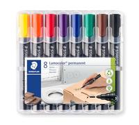 STAEDTLER permanent Marker Lumocolor, wisch- und wasserfest, blockierte Rundspitze, Linienbreite 2mm, sekundenschnell trocken, nachfüllbar, 8 Marker in sortierten Farben, 352 WP8, 1 Stück