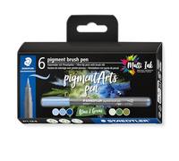 Staedtler - PIGMENT ART - Brush 371 - Etui carton 6 feutres - Pointe pinceau Bleus & Verts - Assortis - 371 C6-8